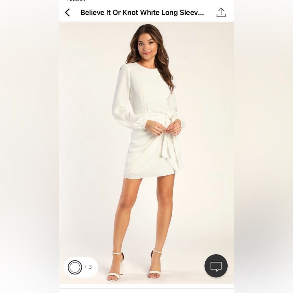 Lulu’s Believe It or Knot White Long Sleeve Tie-Front Skater Dress